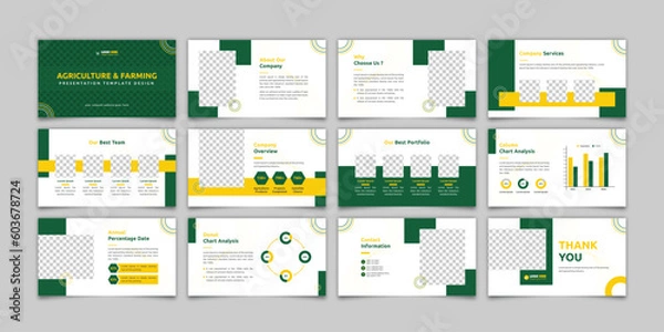 Fototapeta Organic Farming Presentation Slide, Agriculture PowerPoint Presentation Template, Vector infographics, Annual Report, Company Profile Design