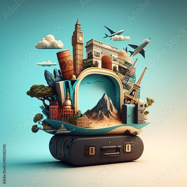 Fototapeta Ai generated illustration view of  flight and travel application