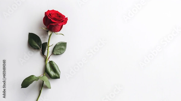 Fototapeta Minimalistic white background with red rose
