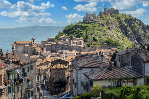 Fototapeta Tolfa, Italy - important for centuries due to its large deposits of alunide, Tolfa is one of the most picturesque villages in Central Italy. Here's the old fortress