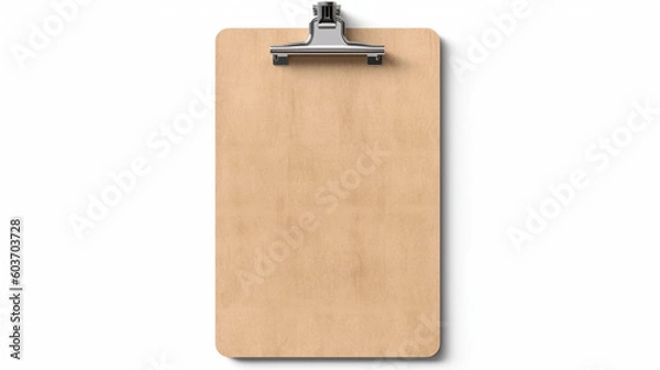 Fototapeta Real photo, wooden clipboard with blank a4 paper mockup template, isolated on light grey background.