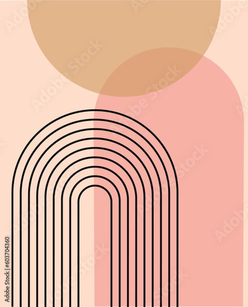 Obraz Mid century modern minimalist art print with organic natural shape of arch and rainbow. Abstract contemporary aesthetic background with geometric shapes
