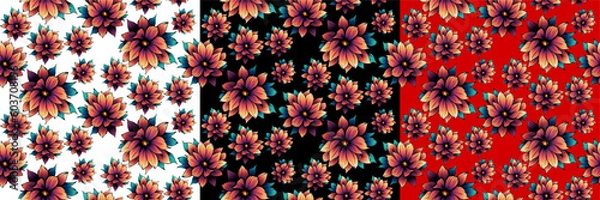 Obraz Tree variation vector seamless pattern, with flowers