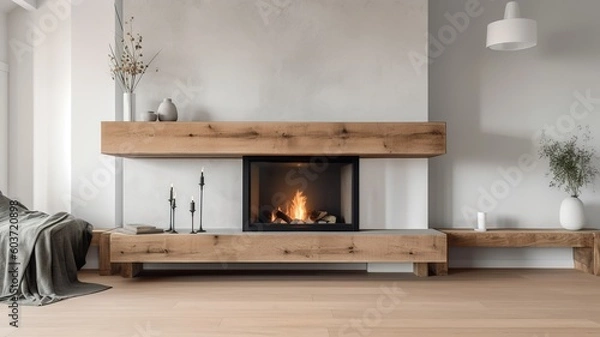 Fototapeta a beautiful house in which the fireplace in the living room gets a lot of attention, impressive design, beautiful finish, elegant appearance
