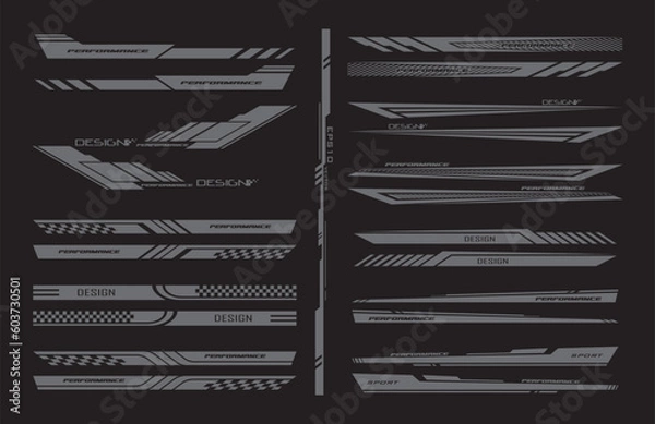 Obraz Wrap Design For Car vectors. Sports stripes, car stickers black color. Racing decals for tuning V2_20230517