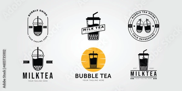 Fototapeta set of milk tea or thai tea logo or bundle of bubble drink symbol illustration design