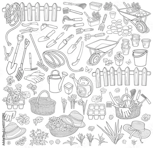 Obraz Gardening vector illustration. Set of garden elements set