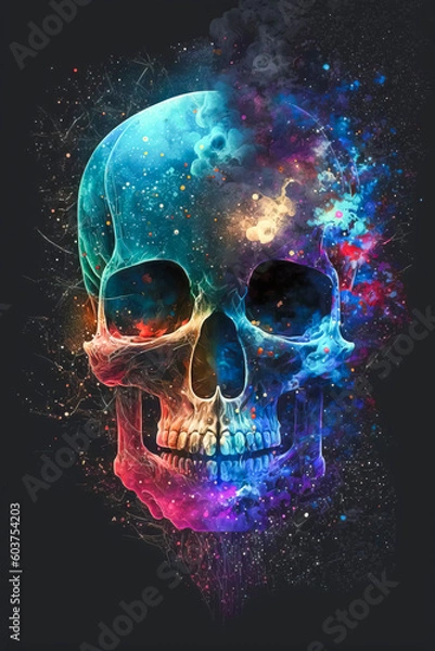 Fototapeta Astral Enigma: Kaleidoscopic Skull Awash in Cosmic Decor created with Generative AI technology
