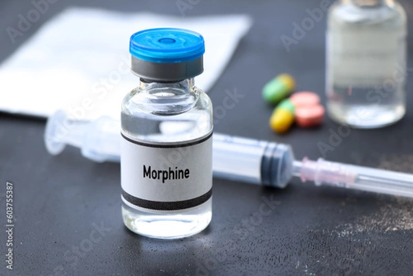 Fototapeta Morphine in a vial, narcotics are dangerous to health