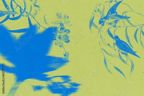 Fototapeta Cyanotype Textured Floral Background