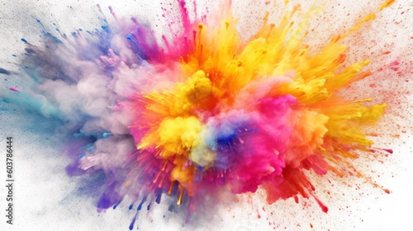 Fototapeta Rainbow powder dust explosion, background color. Abstract powder splash paint explode texture wallpaper concept cloud creative dust. Ink rainbow smoke design. Generative AI illustration