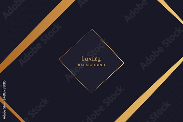 Fototapeta Abstract pattern background dark blue. Luxury background with golden border. 