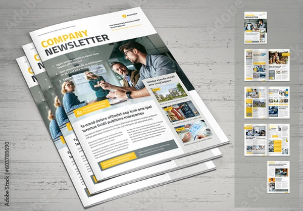 Fototapeta Modern Bright Business Newsletter Design Template with Yellow Accents