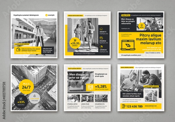 Fototapeta Social Media Square Post Templates in Pale Beige with Yellow and Black Elements