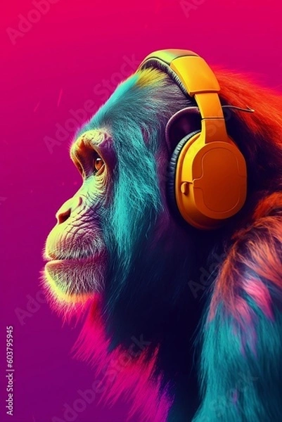 Fototapeta A monkey enjoying musik 