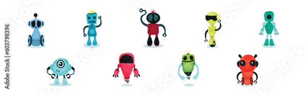 Obraz Cute Humanoid or Robot with Limbs as Artificial Intelligence Vector Set