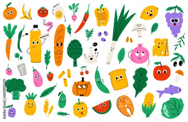 Obraz Cartoon food characters big collection