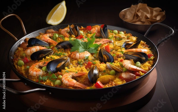 Fototapeta paella created with Generative AI technology