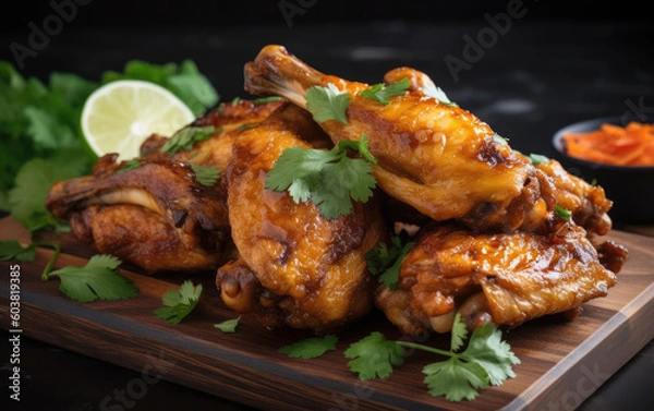 Fototapeta chicken wings grilled created with Generative AI technology