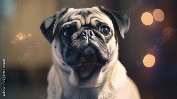 Fototapeta Pug with Bokeh Lights