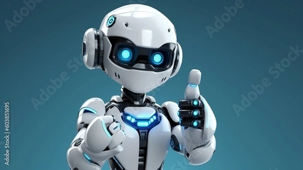 Fototapeta Artificially intelligent robot with thumbs up Generative AI