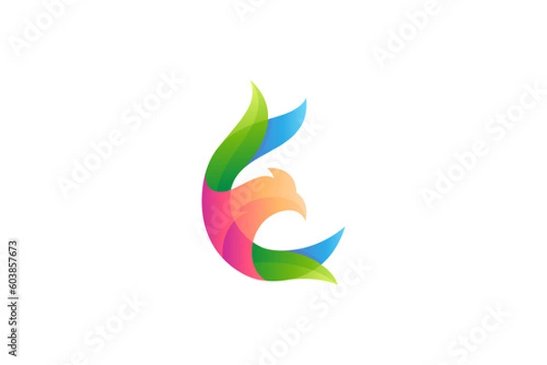 Fototapeta E letter and eagle 3D logo design