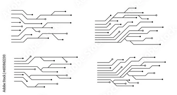 Fototapeta Set of printed circuit board. Abstract futuristic circuit board. Hi tech digital circuit board. Futuristic technology design elements. Vector illustration