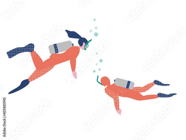 Obraz スキューバダイビングをするカップルのイラスト