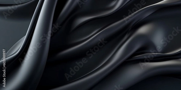 Fototapeta Black silk satin background, elegant wavy fold by generative AI tools