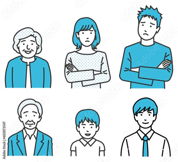 Fototapeta 人物高齢者と青年と子どもアイコンセット