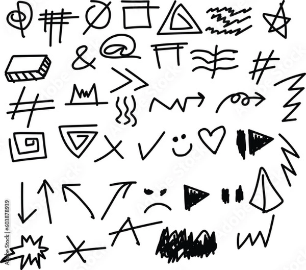 Obraz Vector set of black doodles. Hand drawn elements isolated on white background.