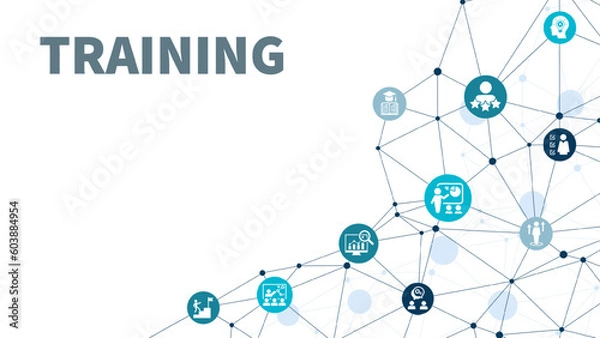Obraz Banner Training concept. set of training icons, presentation, seminar, video conference