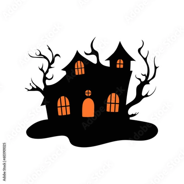 Fototapeta Haunted house with haunted trees Halloween vector illustration.