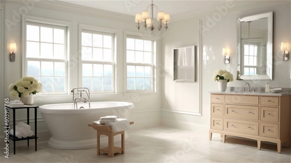 Fototapeta Generative AI, Transitional Elegance: A Classic-Meets-Modern Bathroom Design