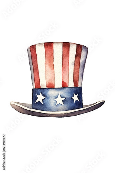 Fototapeta Uncle Sam Top Hat, Watercolor Clipart created with Generative AI Tools