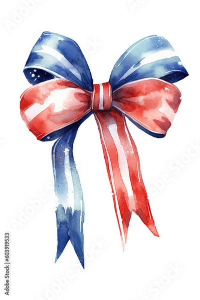 Fototapeta Watercolor Red and Blue Bow Clipart created with Generative AI Tools
