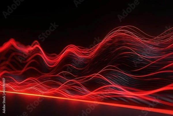 Fototapeta abstract futuristic background with red glowing neon moving high speed wave lines and bokeh lights. Data transfer concept Fantastic wallpaper, Ai Generative