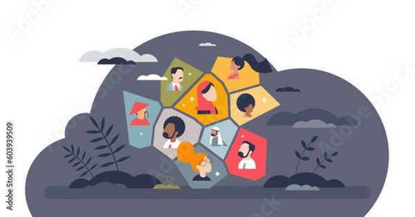 Fototapeta Diversity and inclusion for various race or ethnic groups unity tiny person concept, transparent background.Multiracial integration for all social communities illustration.