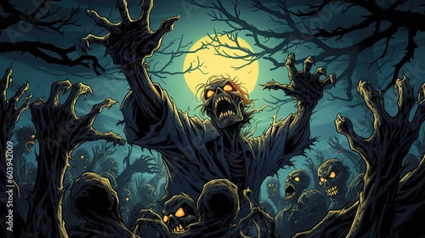 Fototapeta Halloween Zombie Scene created with Generative AI technology