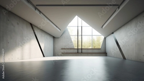 Fototapeta A modern and minimalist architecture. Interior of a spacious hall created with generative ai technology.