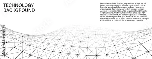 Obraz Vector grid. 3d perspective background. Wireframe mesh. Vector technology background.