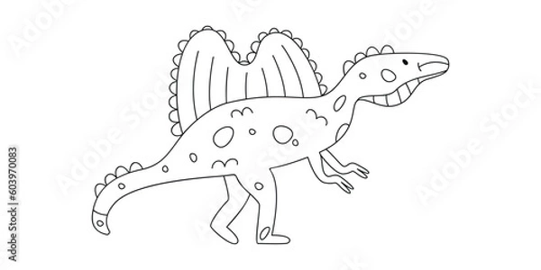 Fototapeta Hand drawn linear vector illustration of spinosaurus dinosaur