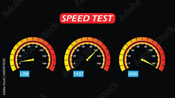 Fototapeta Vector speedometer Icon. Internet Speed. Speed, power and fuel gauge meter stages. Symbol of speed