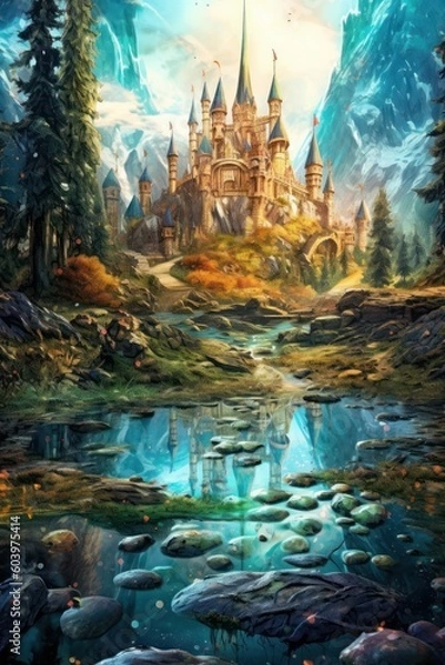 Fototapeta Fantasy landscape of the ethereal nature. Beautiful illustration picture. Generative AI