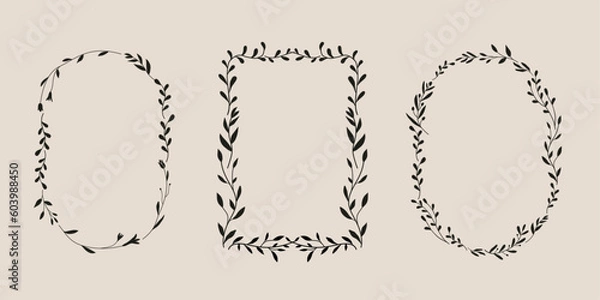 Fototapeta Flower and leaf wreath decoration. Botanical frame branches. Wildflowers and herbs graphic design. Isolated vector illustration great for wedding invitation, greeting card, web banners, vintage, retro