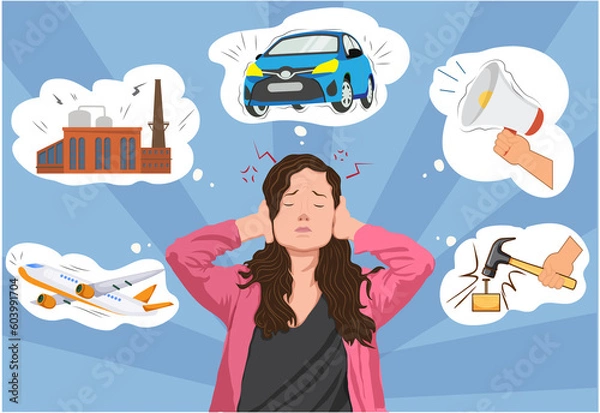 Fototapeta Noise pollution, Harmful sounds causing disturbances, affecting health and environment