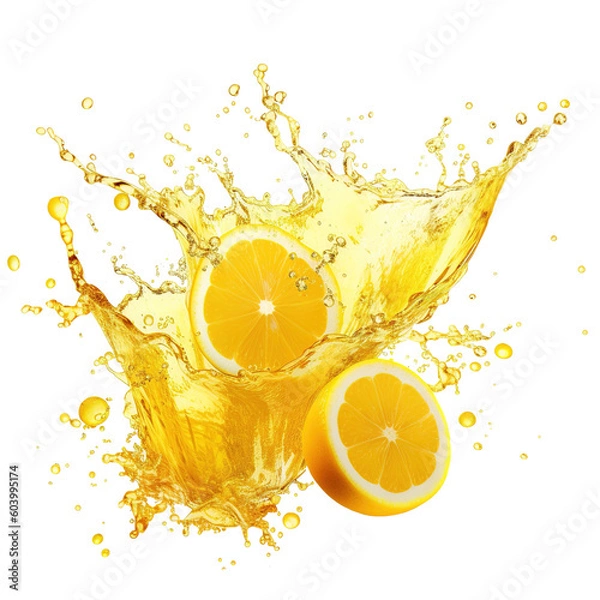 Fototapeta refreshing lemon juice splash liquid explosion on transparent background