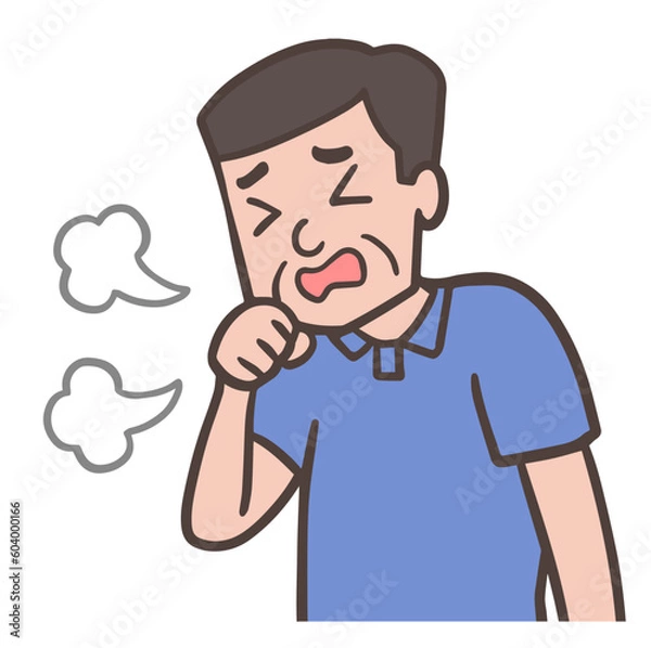 Fototapeta 手を口元に当てて、咳をしている中年男性、おじさん