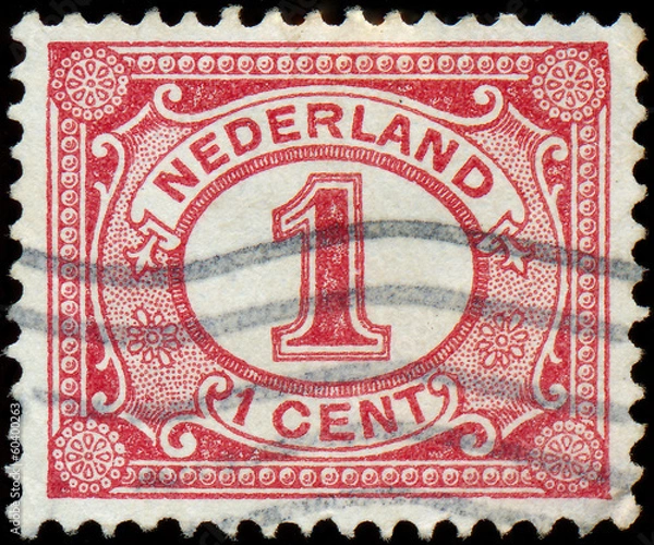 Fototapeta NETHERLANDS - CIRCA 1898: Netherlands Stamp Numeral 1 Cent, circ