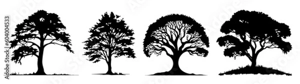 Obraz Forest woods leaves tree vector illustration set collection for logo - Black silhouette of different , isolated on white background (Generative AI)